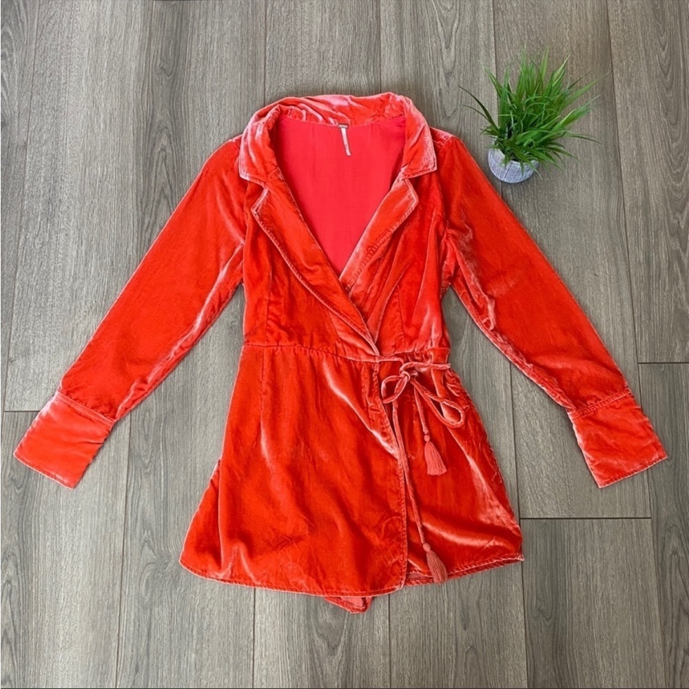 Free People Viola Velvet Romper In Red/Pink Size Small